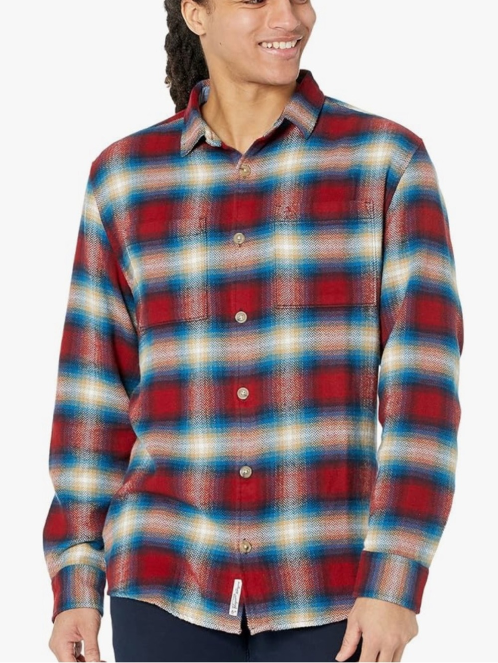 Original Penguin Men's WVN Long Sleeve Herringbone Red Dahlia Fleece Plaid Shirt